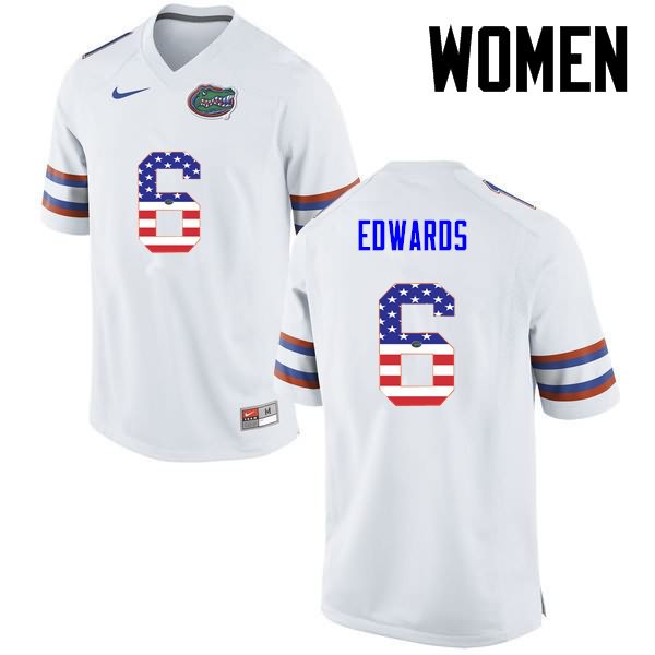 NCAA Florida Gators Brian Edwards Women's #6 USA Flag Fashion Nike White Stitched Authentic College Football Jersey FNW2864YN